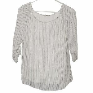 🟢1013 * Viola Borghi Micro Dot Silk Blouse White Black Size S Made in Italy